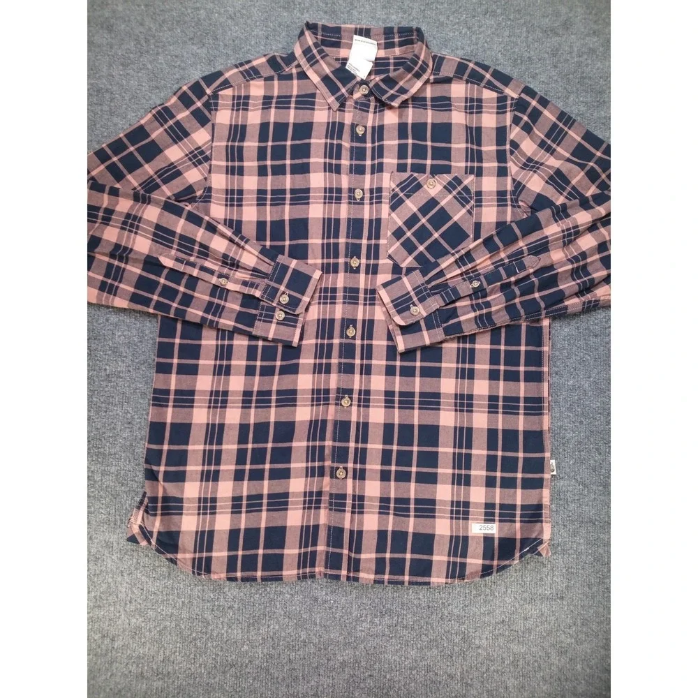 The North Face Mens Large Plaid Button Up Shirt Long Sleeve Pink Navy Outdoor